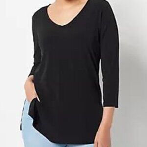 Susan Graver Black Liquid Knit Tunic 3/4 Sleeve- Petite Length-5X-NWT